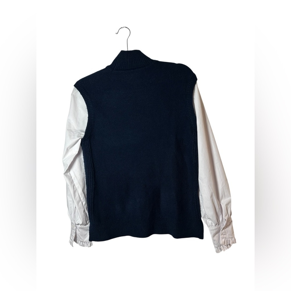 LOFT Sweater Vest Blouse Combo Womens S Navy White Cable Knit Mixed Media Top - Picture 4 of 6